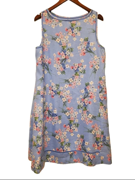 J. Jill Love Linen Blue Floral Sleeveless Shift Dress Size Large - Picture 3 of 12